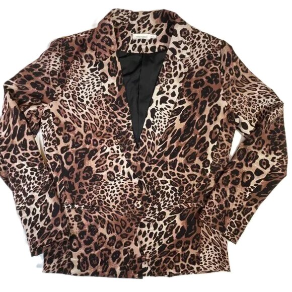 Skylar + Madison Leopard Print Blazer Lightweight Lined Brown Black Size S - Picture 4 of 11